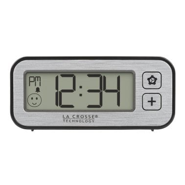 La Crosse Technology® Battery-Powered Mini Digital Alarm Clock with Comfort Meter, Indoor Temperature, and Humidity