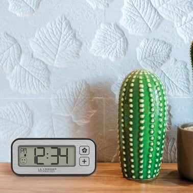 La Crosse Technology® Battery-Powered Mini Digital Alarm Clock with Comfort Meter, Indoor Temperature, and Humidity