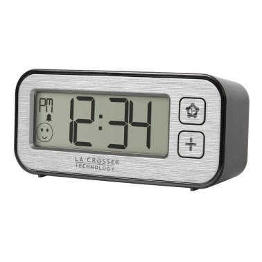 La Crosse Technology® Battery-Powered Mini Digital Alarm Clock with Comfort Meter, Indoor Temperature, and Humidity