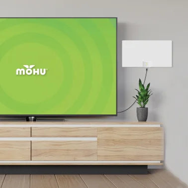 Mohu Leaf Supreme PRO Paper-Thin Indoor TV Antenna, Amplified, UHF VHF, 65-Mile Range, Multi-Directional - with 12-Ft. Cable, Signal Indicator