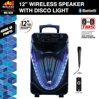 Naxa® Sound Pro 12-In. Bluetooth® Portable Party System with Disco Light and Microphone, NDS-1233