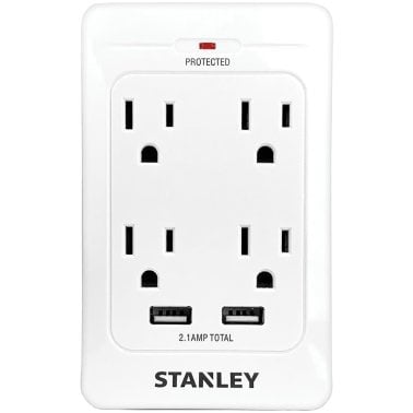 STANLEY® SurgeQuad 1,080-Joules Surge Protector Wall Tap, 4 AC Outlets and 2 USB-A Ports, 33202