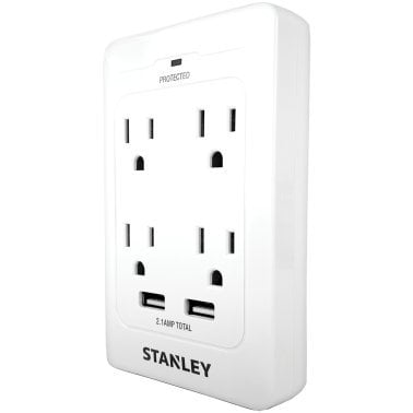 STANLEY® SurgeQuad 1,080-Joules Surge Protector Wall Tap, 4 AC Outlets and 2 USB-A Ports, 33202