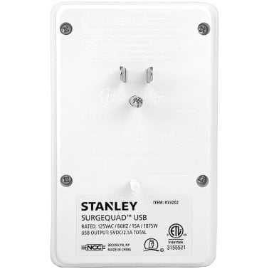 STANLEY® SurgeQuad 1,080-Joules Surge Protector Wall Tap, 4 AC Outlets and 2 USB-A Ports, 33202