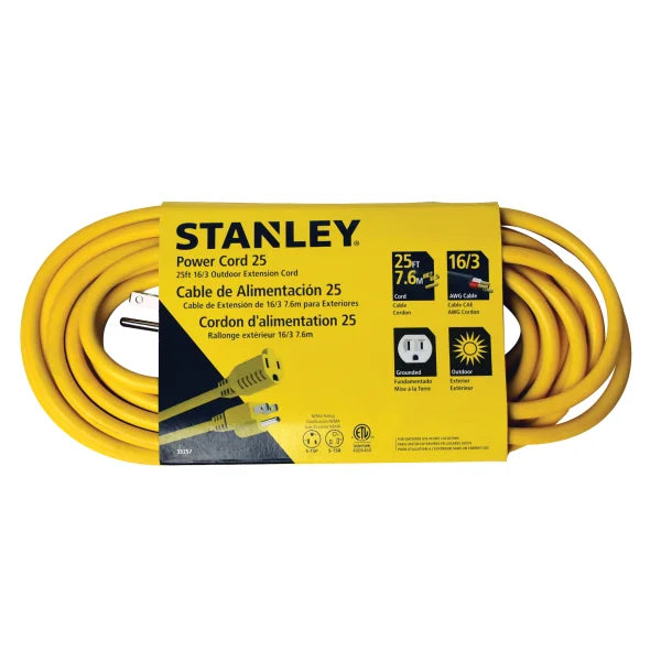 STANLEY® Outdoor Grounded Power Extension Cord, Yellow (25 Ft.)