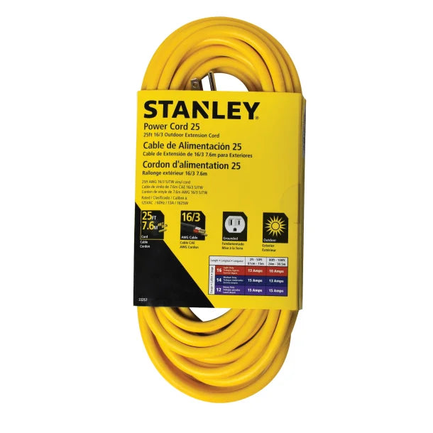 STANLEY® Outdoor Grounded Power Extension Cord, Yellow (25 Ft.)