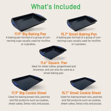 NutriChef 10-Piece Nonstick Carbon Steel Baking Pan Set with Silicone Handles