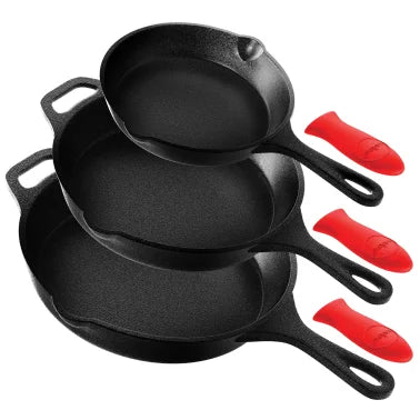 NutriChef 3-Piece Pre-Seasoned Cast Iron Skillet Pans