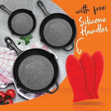 NutriChef 3-Piece Pre-Seasoned Cast Iron Skillet Pans