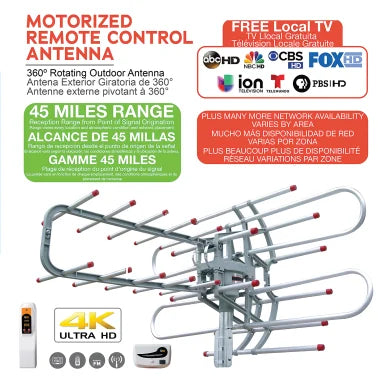 QFX® HD/DTV/UHF/VHF/FM 360° Rotating Outdoor Antenna