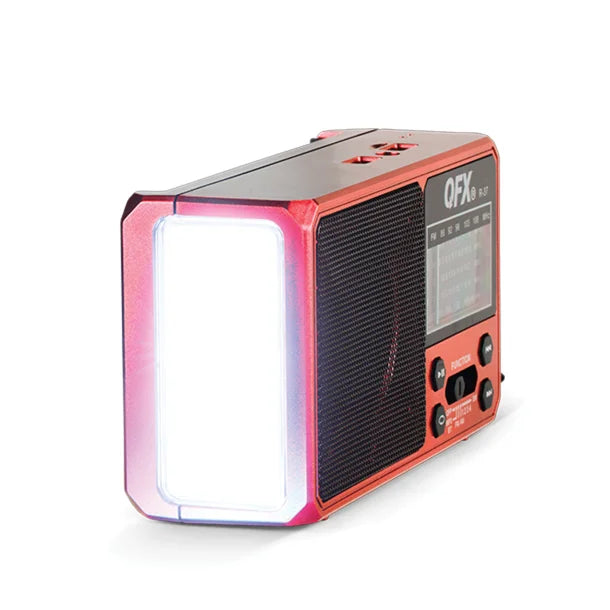 QFX® Portable AM/FM/Shortwave Radio with Bluetooth®, Flashlight, and Solar Panel, Red, R-37