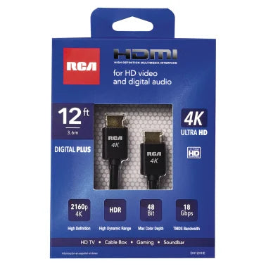 RCA Digital Plus High Speed HDMI® Cable with Ethernet, Black (12 Ft.)