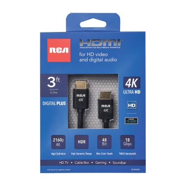 RCA Digital Plus High Speed HDMI® Cable with Ethernet, Black (3 Ft.)