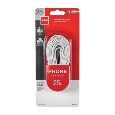 RCA Ultra-Thin Phone Line Cord, 25 Ft., White