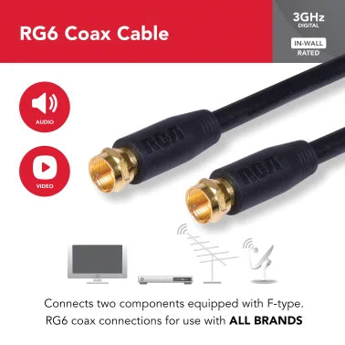 RCA RG6 Coaxial Cable with F-Connectors (6 Ft.; Black)