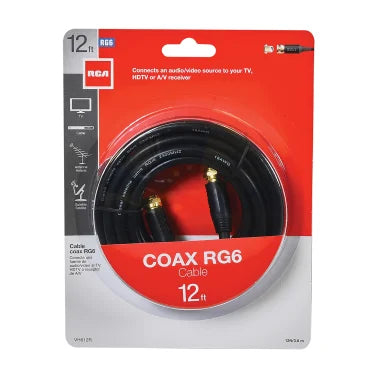 RCA RG6 Coaxial Cable with F-Connectors (12 Ft.; Black)