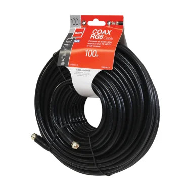 RCA RG6 Coaxial Cable with F-Connectors (100 Ft.; Black)