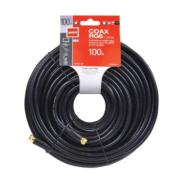 RCA RG6 Coaxial Cable with F-Connectors (100 Ft.; Black)