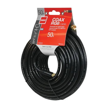 RCA RG6 Coaxial Cable with F-Connectors (50 Ft.; Black)