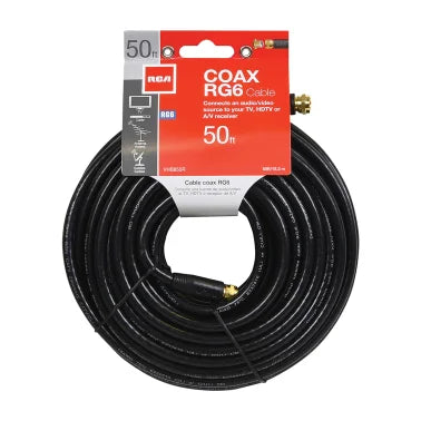 RCA RG6 Coaxial Cable with F-Connectors (50 Ft.; Black)