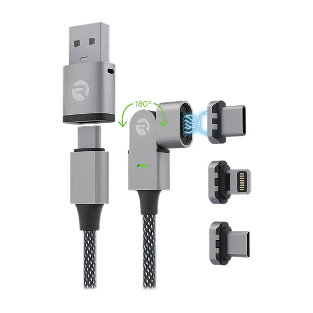 Raycon® The Magic 180 Pro Fast-Charging Cable for iOS™, Micro USB, and USB-C®, Black