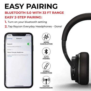 Raycon® The Everyday Over-Ear Active-Noise-Canceling Wireless Bluetooth® Headphones with Microphone (Carbon Black)