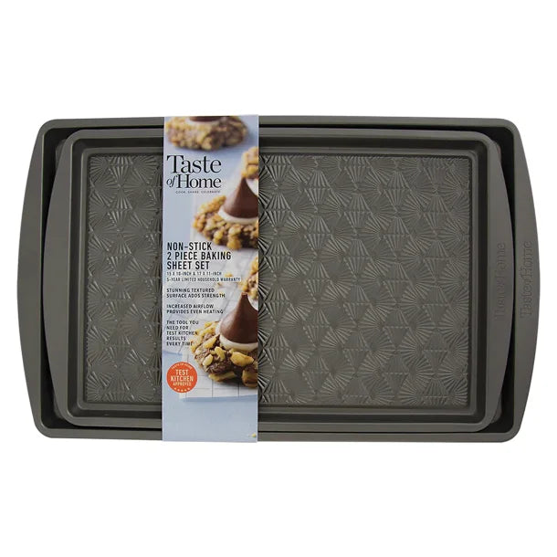 Taste of Home® 2-Piece Non-Stick Metal Baking Sheet Set, 15 In. x 10 In. and 17 In. x 11 In., Ash Gray