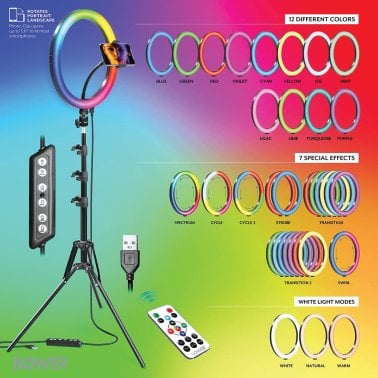 Bower® RGB Selfie Ring Light Studio Kit with Wireless Remote Control and Tripod (12 In.)