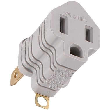 GE® Polarized 2-Prong to 3-Prong Grounding Adapter, Gray, 58900