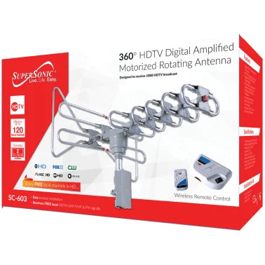 Supersonic® SC-603 360° HDTV Digital Amplified Motorized Rotating Outdoor Antenna