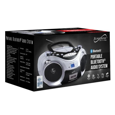 Supersonic® Bluetooth® CD/Cassette/Radio/Media Player Boom Box, Silver, SC-739BT