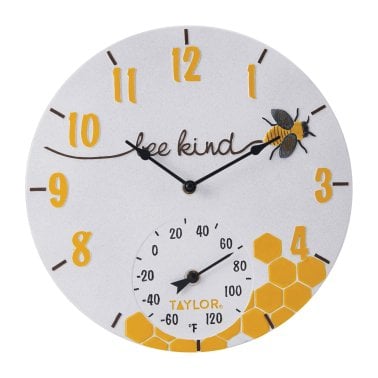 Taylor® Precision Products 14-In. Bee Kind Poly Resin Clock with Thermometer