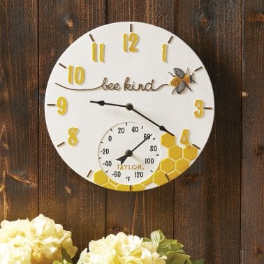 Taylor® Precision Products 14-In. Bee Kind Poly Resin Clock with Thermometer