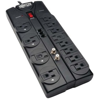 Tripp Lite® by Eaton® Protect It!® 2,880-Joules Surge Protector with Telephone, Modem, and Coaxial Protection, 12 Outlets, 8-Ft. Cord, TLP1208TELTV