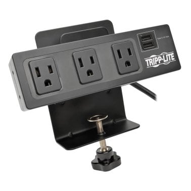 Tripp Lite® by Eaton® Protect It!® 510-Joules Surge Protector with 3 Outlets, 2 USB Ports, and Desk Clamp, 10-Ft. Cord, TLP310USBC