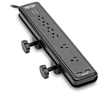 Tripp Lite® by Eaton® Protect It!® 2,100-Joules Surge Protector with Clamps, 6 Outlets and 2 USB Charging Ports, 6-Ft. Cord, Black, TLP606DMUSB