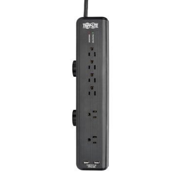 Tripp Lite® by Eaton® Protect It!® 2,100-Joules Surge Protector with Clamps, 6 Outlets and 2 USB Charging Ports, 6-Ft. Cord, Black, TLP606DMUSB