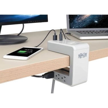 Tripp Lite® by Eaton® Protect It!® 1,080-Joules Surge Protector Desk Clamp, 6 Outlets, 2 USB Ports, and 1 USB-C® Port, 8-Ft. Cord, TLP648USBC