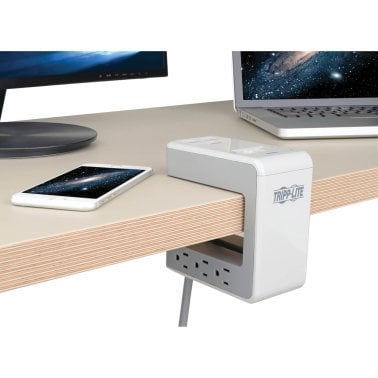 Tripp Lite® by Eaton® Protect It!® 1,080-Joules Surge Protector Desk Clamp, 6 Outlets, 2 USB Ports, and 1 USB-C® Port, 8-Ft. Cord, TLP648USBC