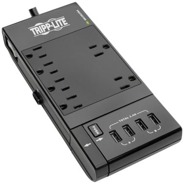 Tripp Lite® by Eaton® Protect It!® 1,080-Joules Surge Protector, 6 Outlets with 4 Retractable USB Ports, 6-Ft. Cord, TLP66USBR