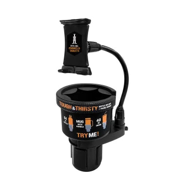 ToughTested® Tough and Thirsty Big Mouth Cupholder Mount with Universal Phone, GPS, and Tablet Grip