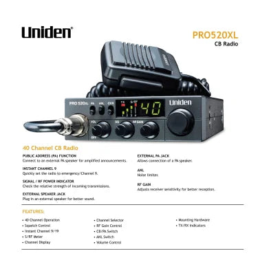 Uniden® Professional Series 40-Channel Compact CB Radio, PRO520XL