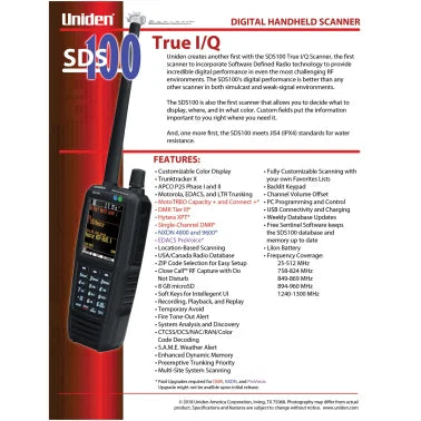 Uniden® True I/Q™ Digital Handheld Scanner and Trunk Tracker® Communications Receiver, SDS100