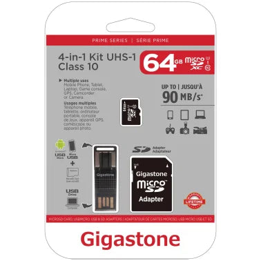 Gigastone® Prime Series microSD™ Card 4-in-1 Kit (64 GB)