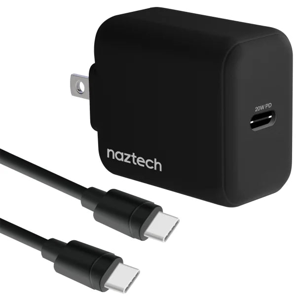 Naztech® 20-Watt Power Delivery USB-C® Wall Charger and USB-C® to USB-C® 4-Foot Cable