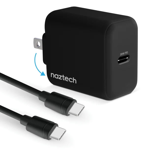 Naztech® 20-Watt Power Delivery USB-C® Wall Charger and USB-C® to USB-C® 4-Foot Cable