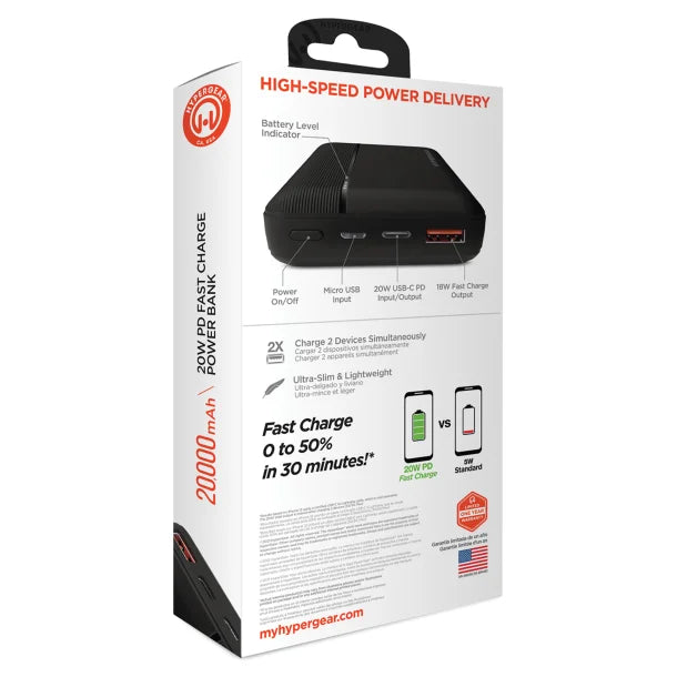 HyperGear® USB-C® Fast Charge Power Bank for iPhone® and Android™ (20 Amp)