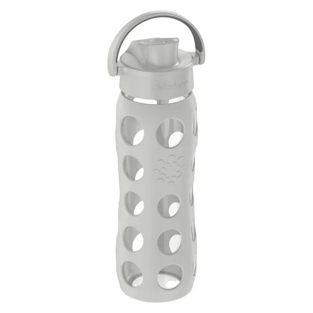 Lifefactory® 22-Oz. Glass Water Bottle with Active Flip Cap and Protective Silicone Sleeve (Cool Gray)