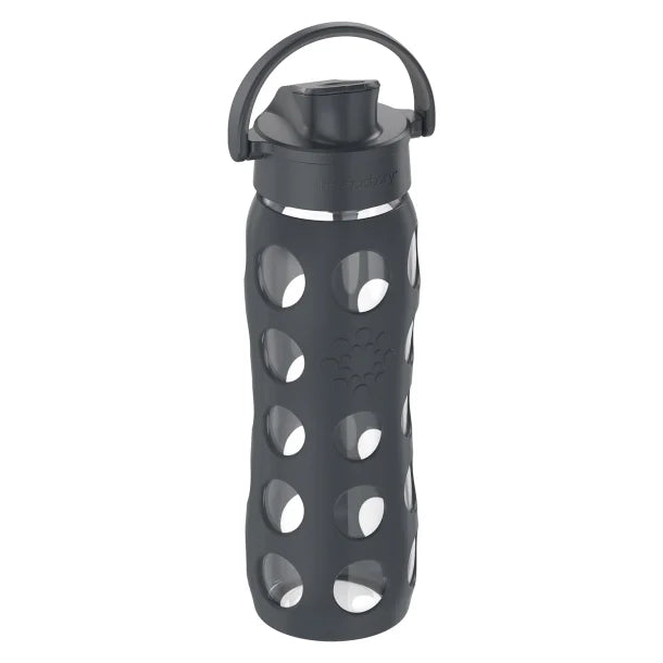 Lifefactory® 22-Oz. Glass Water Bottle with Active Flip Cap and Protective Silicone Sleeve (Carbon)