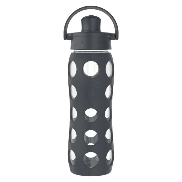 Lifefactory® 22-Oz. Glass Water Bottle with Active Flip Cap and Protective Silicone Sleeve (Carbon)